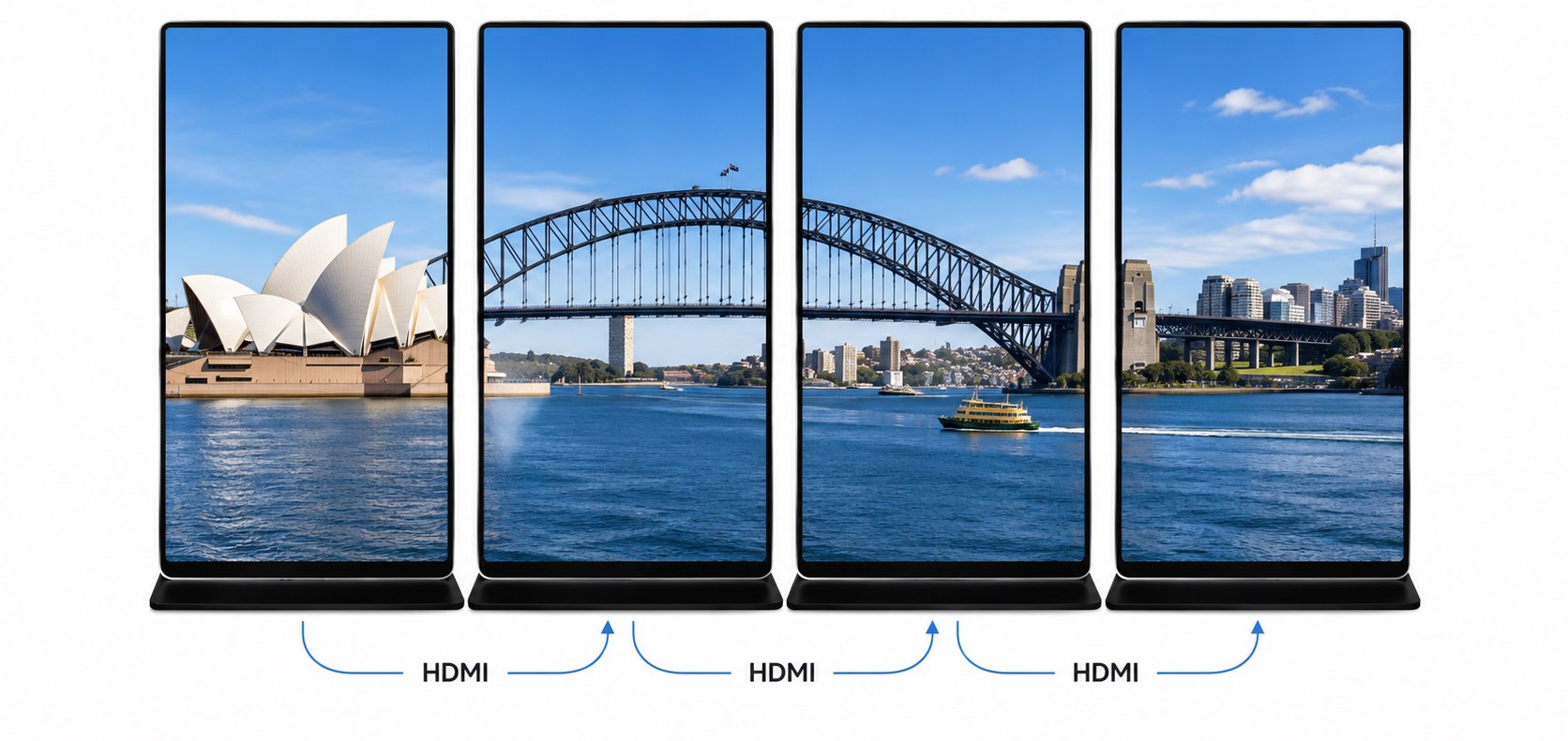 HDMI video wall mode across multiple LED foldable poster displays