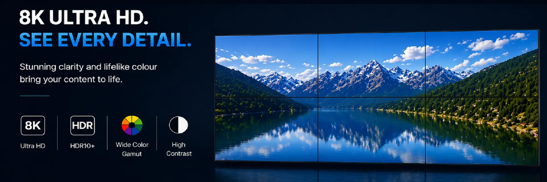 Ultra HD LCD video wall detail for commercial displays