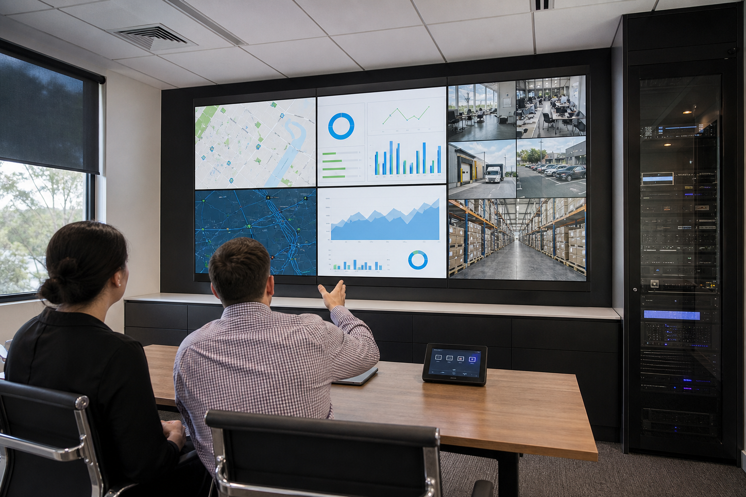 LCD video wall, control panel and video processing system in an operations room