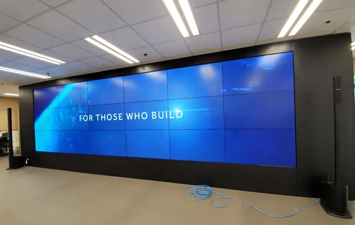 3x6 LCD video wall installed in a corporate office