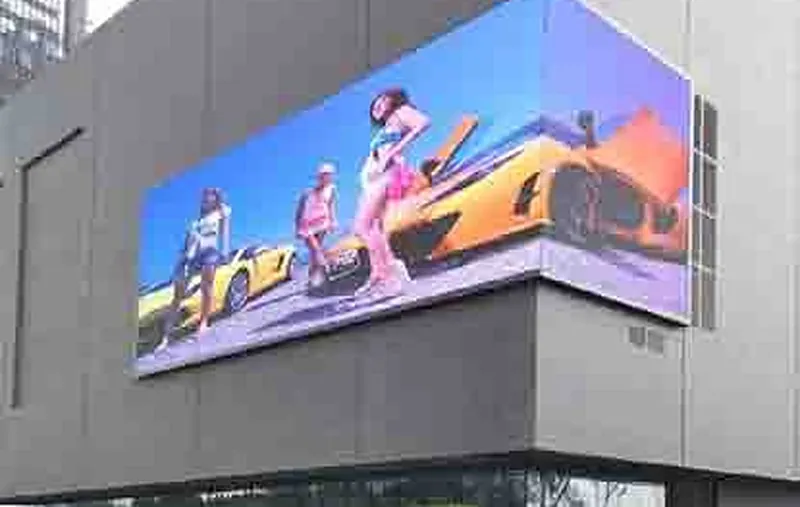 Outdoor corner LED screen on a commercial building