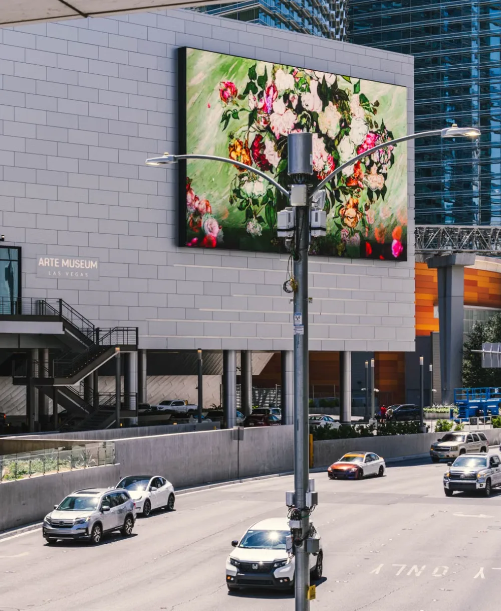Custom large-format LED display built into a building facade