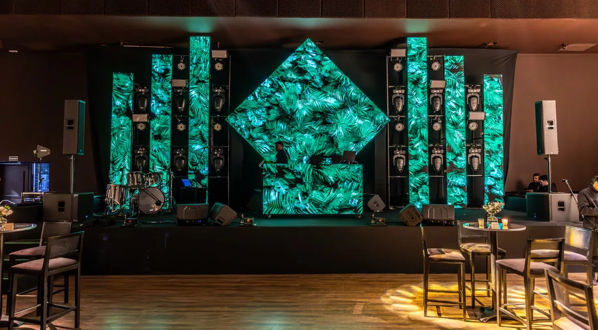 Indoor LED panels installed in a hospitality venue