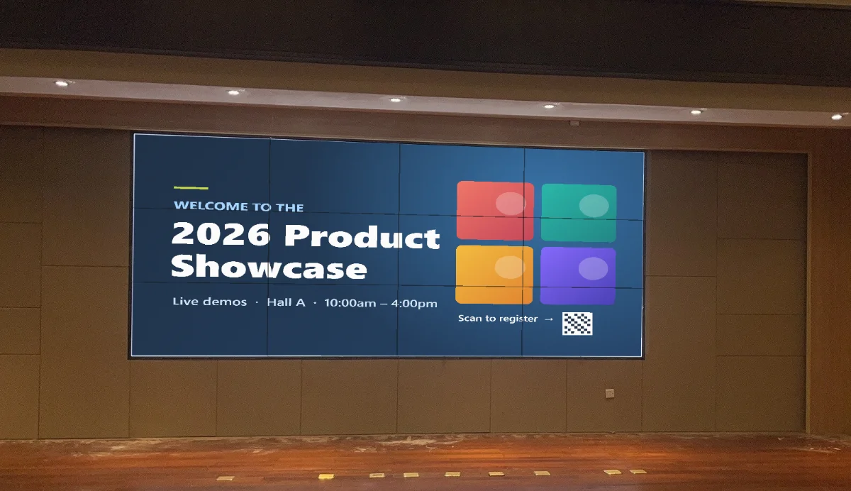 Video wall installed for a product showcase in an exhibition hall
