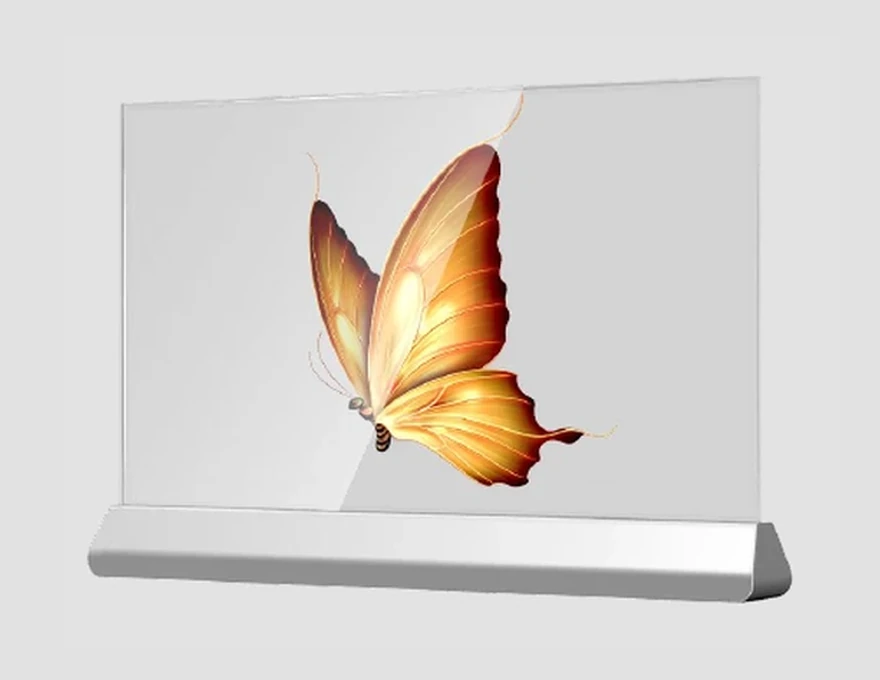 Transparent OLED desktop display for premium counter presentation