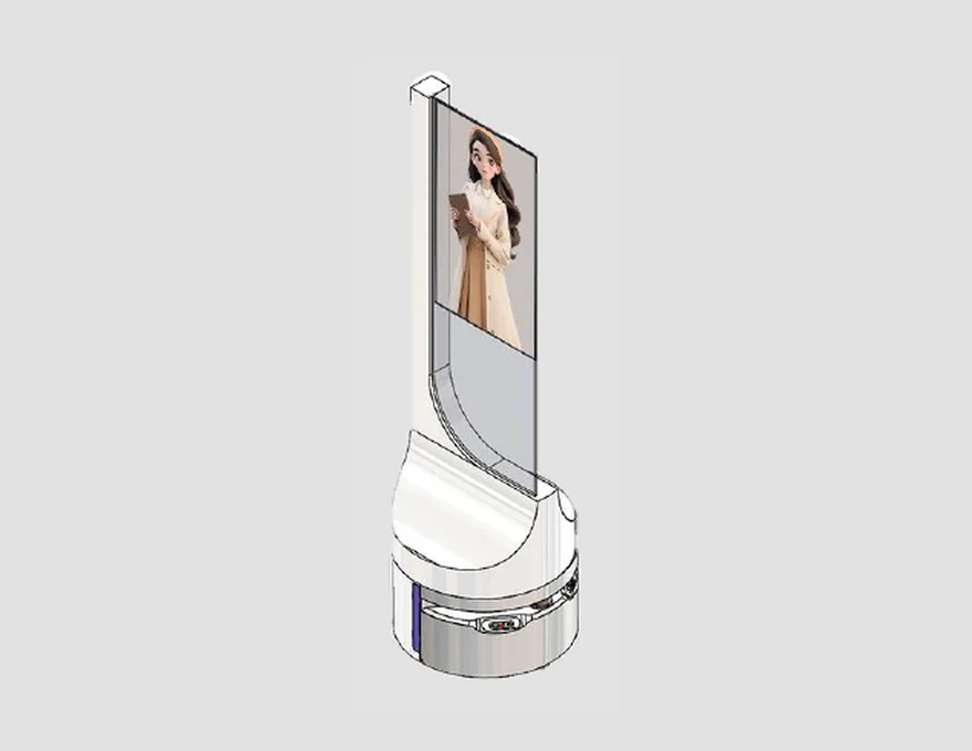 Transparent OLED mobile display robot for showroom and event presentation